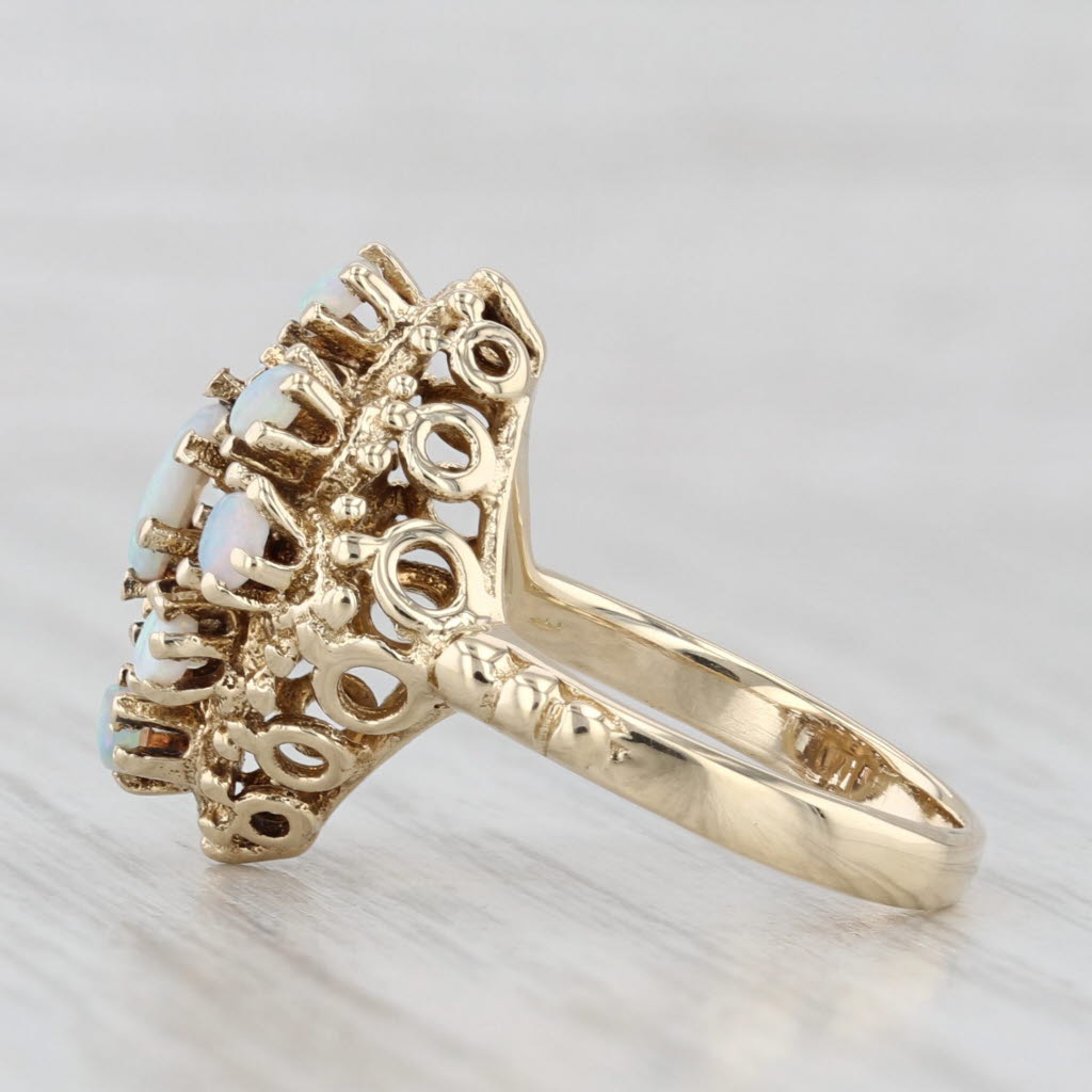 Light Gray Vintage Opal Cluster Ring 14k Yellow Gold Size 4.25 Cocktail