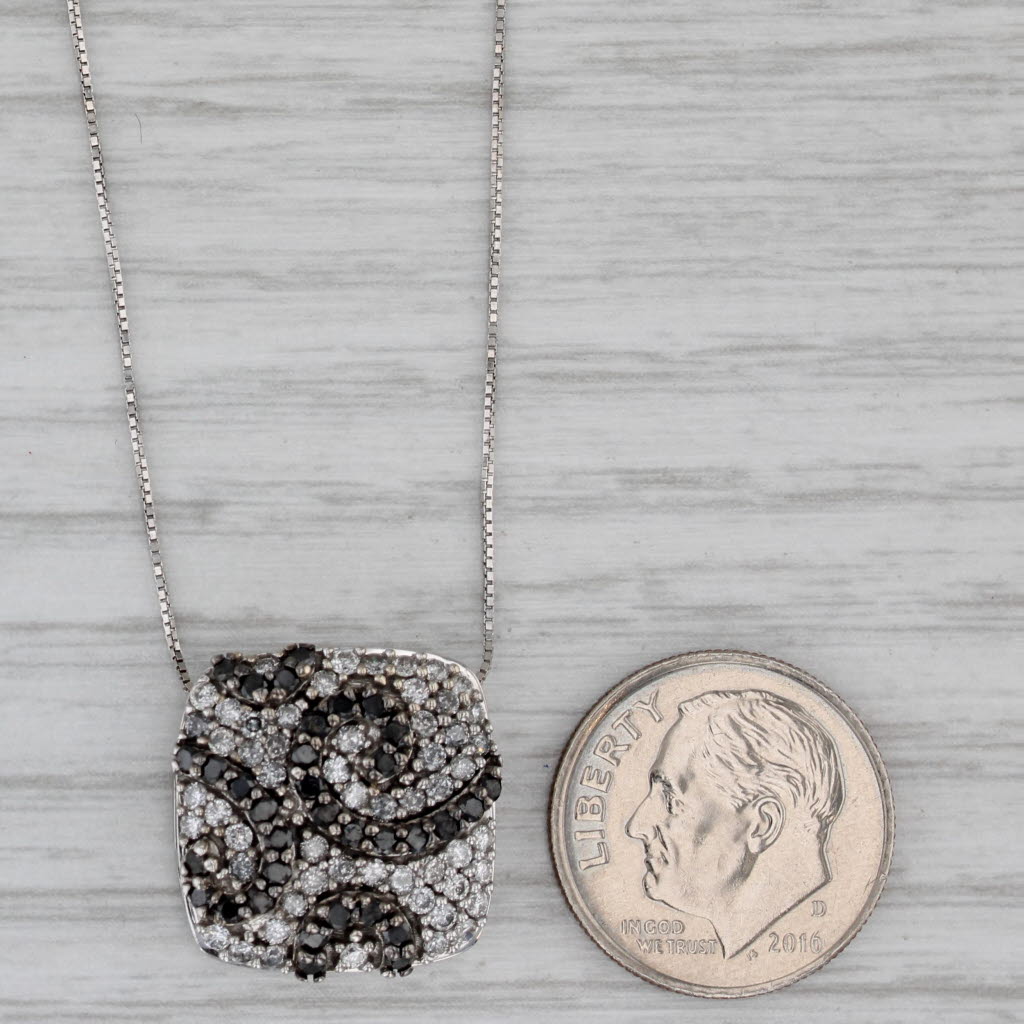 Gray 1.05ctw Black White Diamond Pendant Necklace 14k White Gold 18" Box Chain