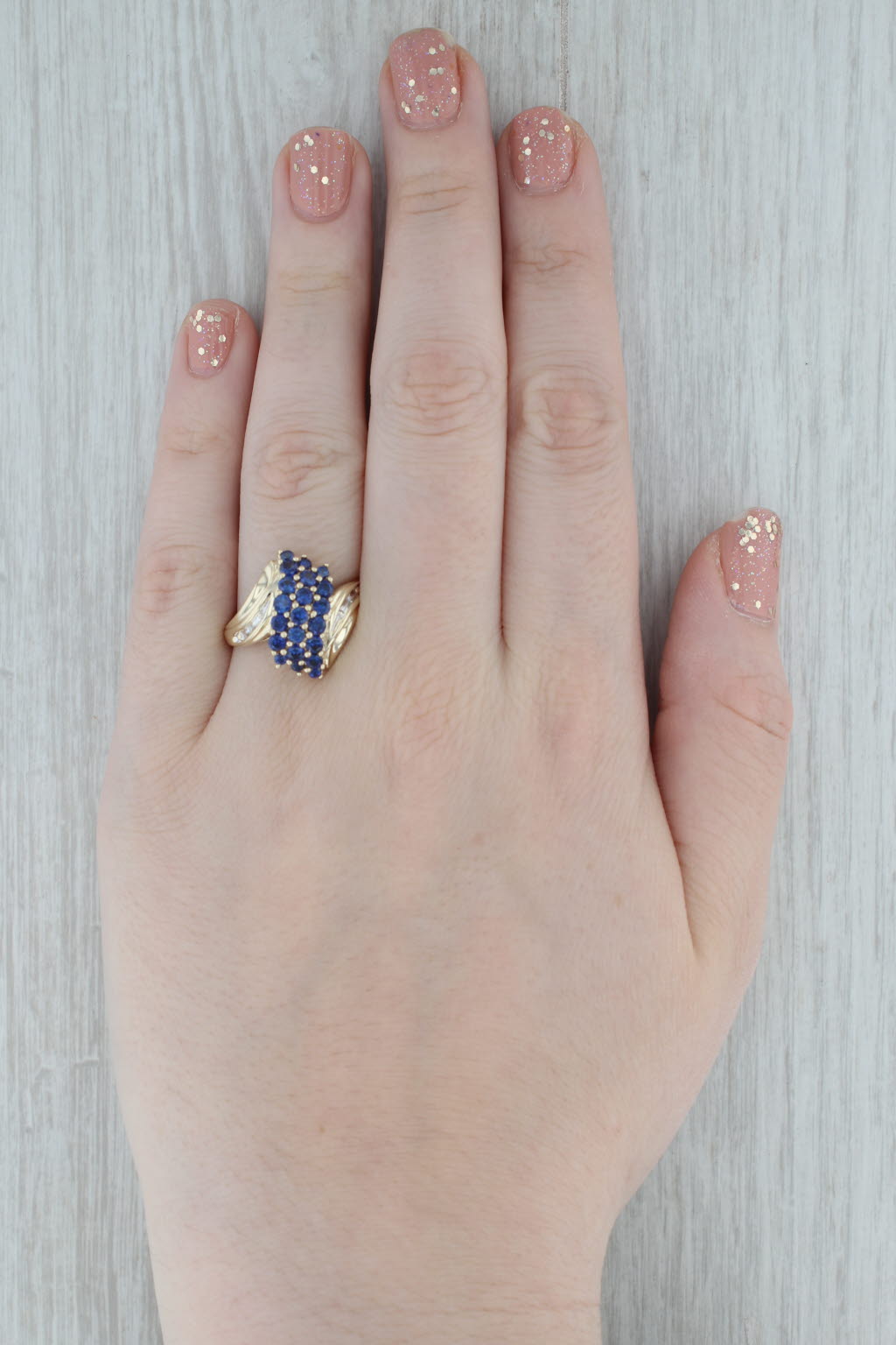 Gray 1.60tw Lab Created Blue Sapphire Cluster Ring 10k Yellow Gold Size 10 Bypass
