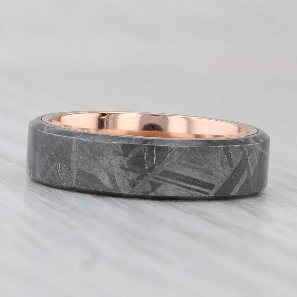 Light Gray Brilliant Earth Tundra Meteorite Ring 14k Rose Gold Wedding Band Size 9.5 w/ Box
