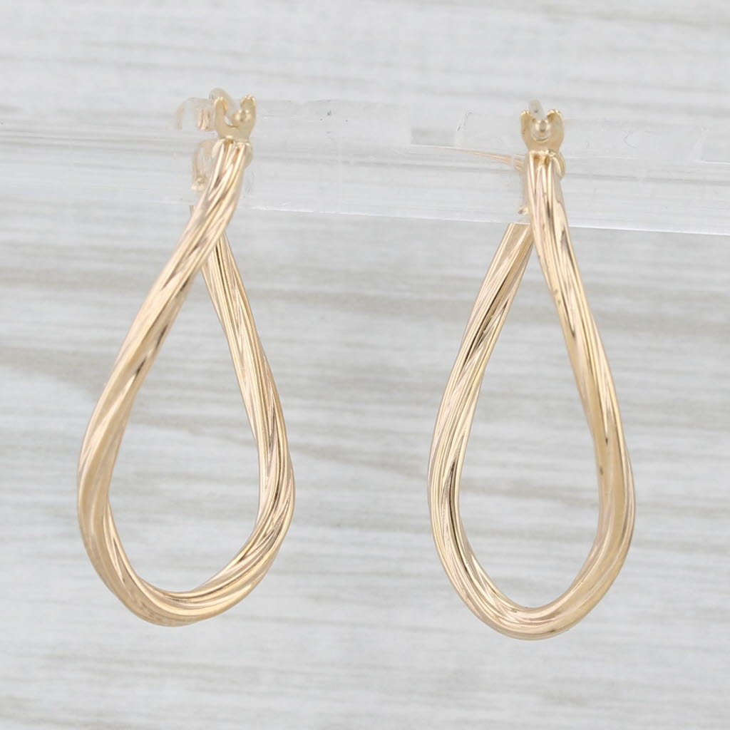 Light Gray Curved Hoop Earrings 14k Yellow Gold Snap Top Oval Hoops