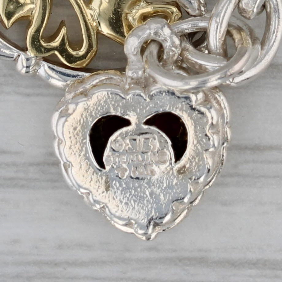 Dark Gray 0.36ctw Ruby Aquamarine Heart Charms Bracelet Sterling Silver 18k Gold 6.5"