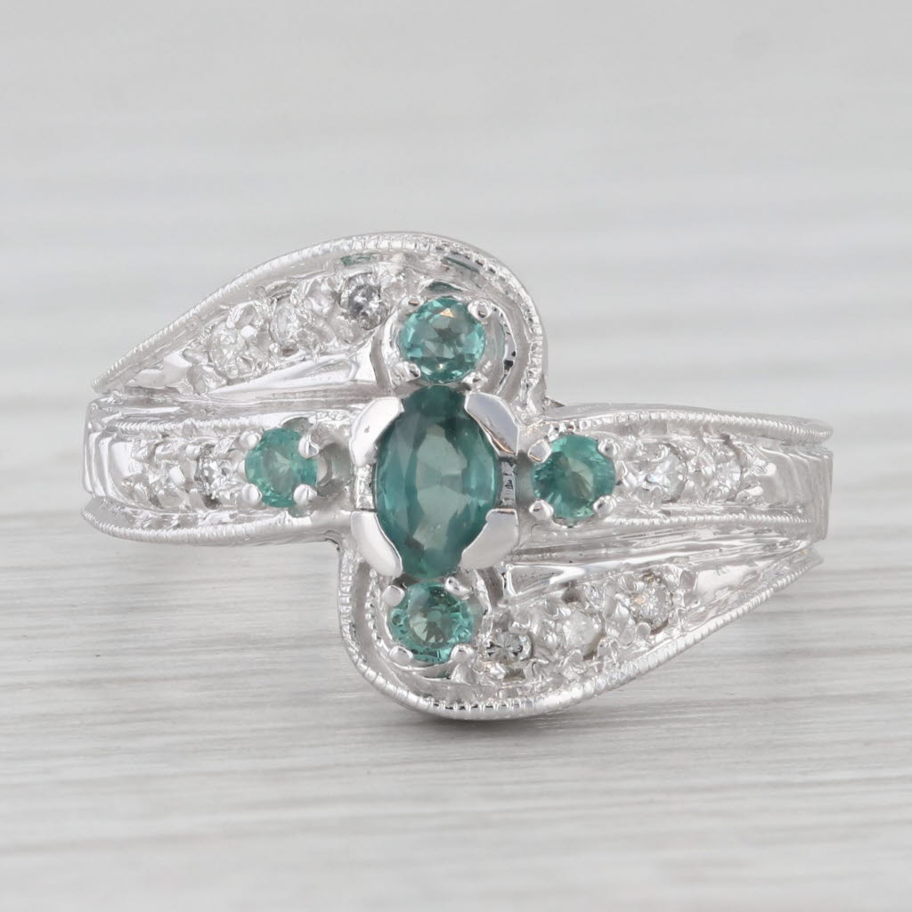 0.53ctw Alexandrite Diamond Cross Bypass Ring 14k White Gold Size 7