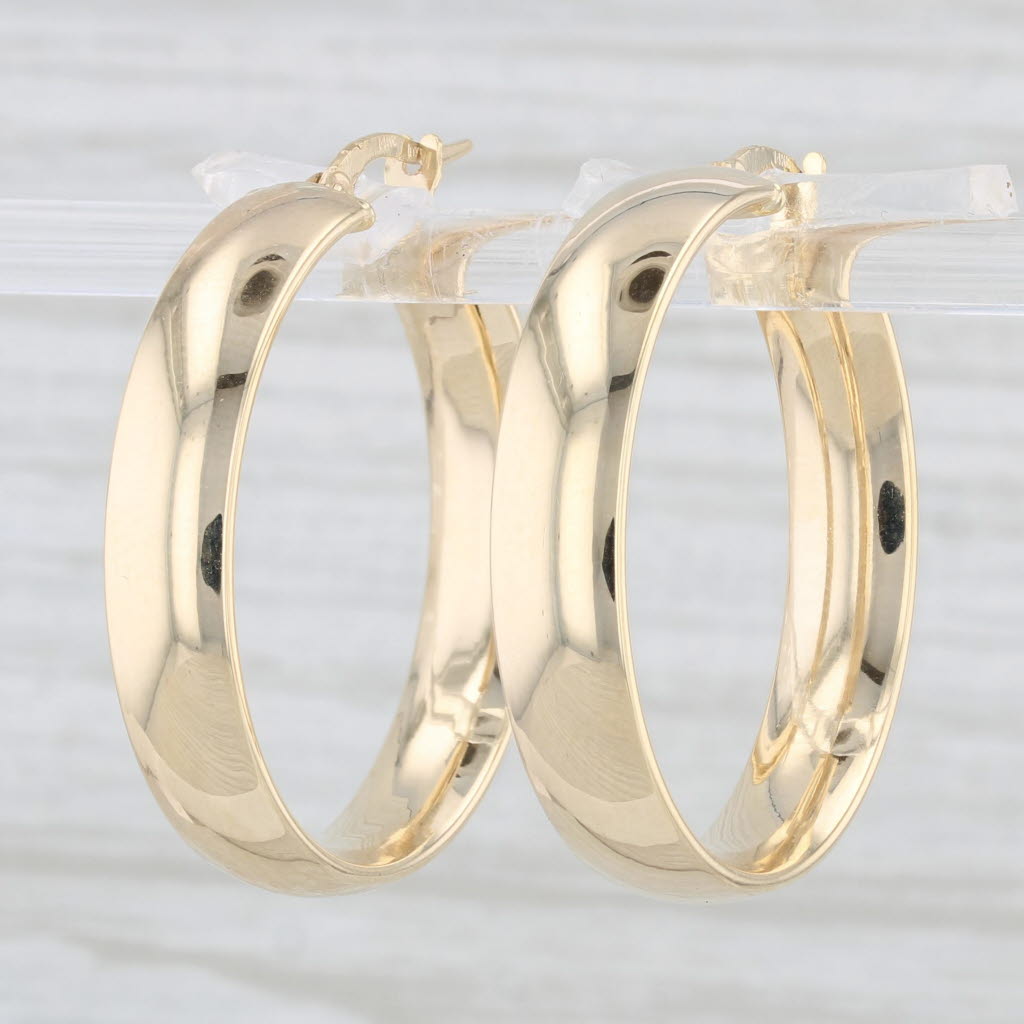 Light Gray New Hoop Earrings 14k Yellow Gold Round Hoops Pierced Snap Top 5.7x 30mm