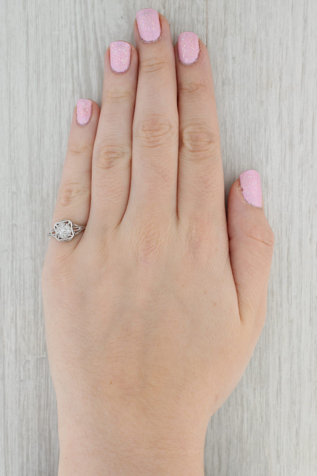 Gray Art Deco 0.25ctw Diamond Solitaire Ring 18k White Gold Filigree Sz 6 Engagement