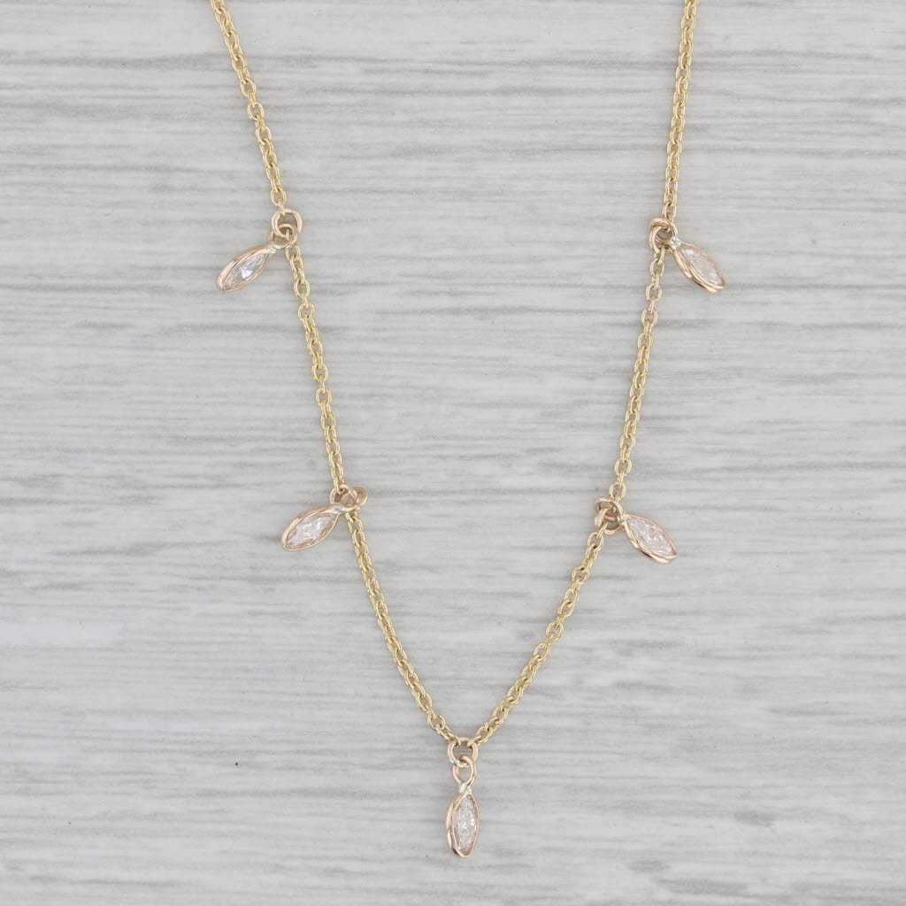Gray New 0.50ctw Diamond Station Necklace 14k Yellow Gold 16-18" Adjustable Chain