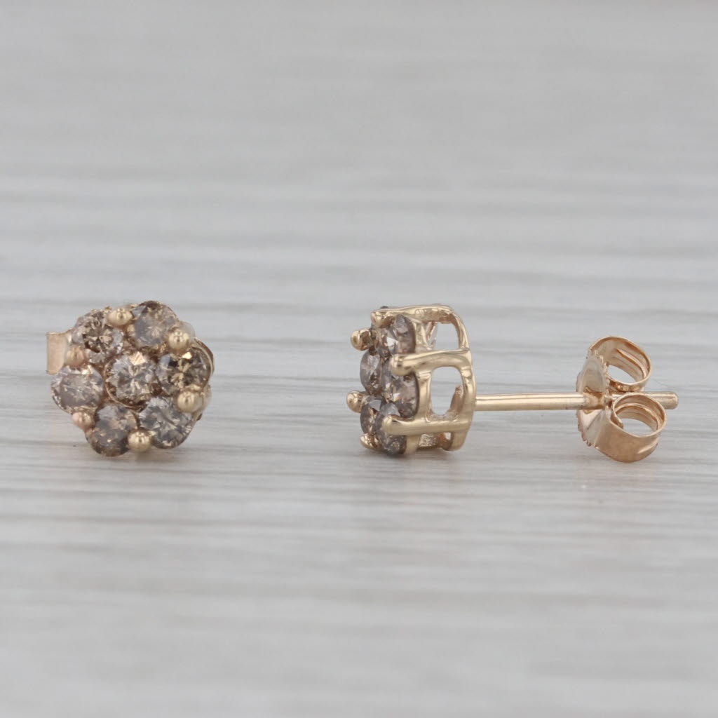 Gray 0.50ctw Diamond Cluster Flower Stud Earrings 10k Yellow Gold