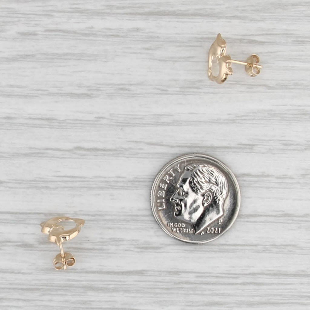 Dolphin Heart Stud Earrings 14k Yellow Gold Small Studs