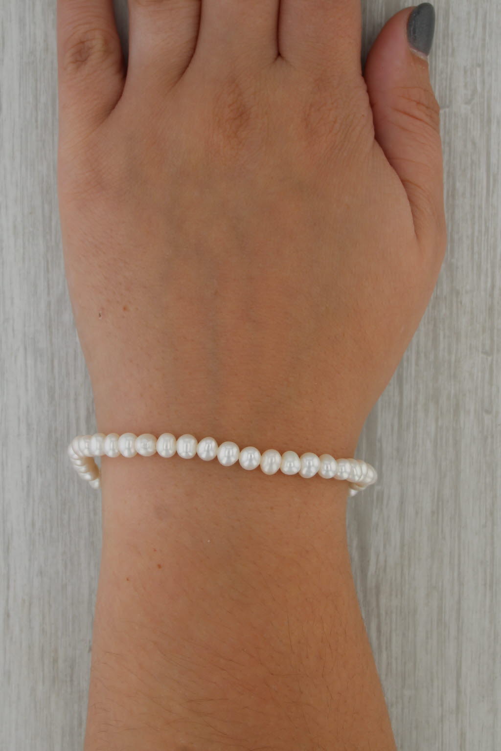 Single Pearl Strand Bead Bracelet 10k Yellow Gold 7" 4.8-5.6mm
