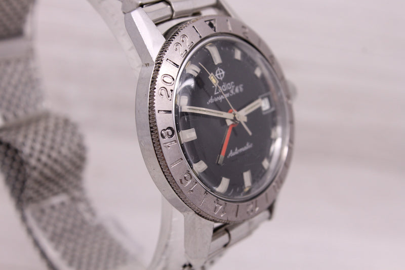 Vintage 1960's Zodiac Aerospace GMT Mens 35mm Steel Automatic Watch JB Champion