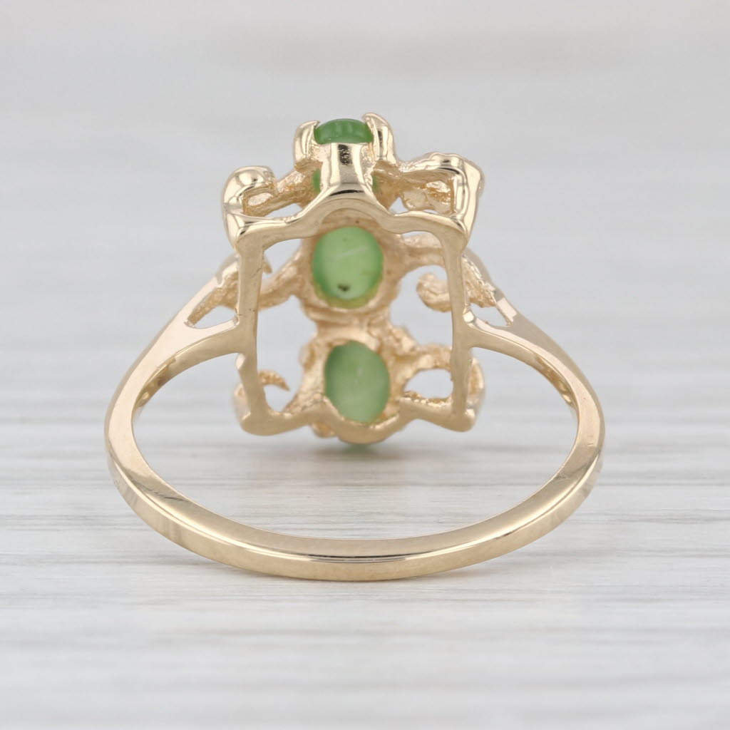 3-Stone Green Nephrite Jade Ring 14k Yellow Gold Size 6.5