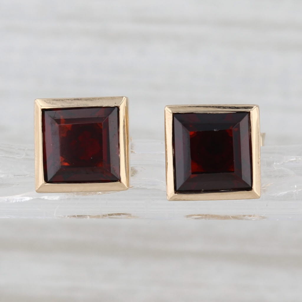 2.60ctw Garnet Stud Earrings 14k Yellow Gold Bezel Set Solitaire Square Studs