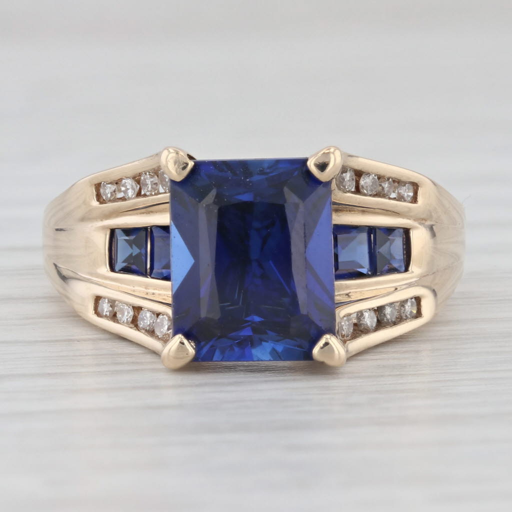 Light Gray 5.20ctw Lab Created Blue Sapphire Diamond Ring 10k Yellow Gold Size 9.5