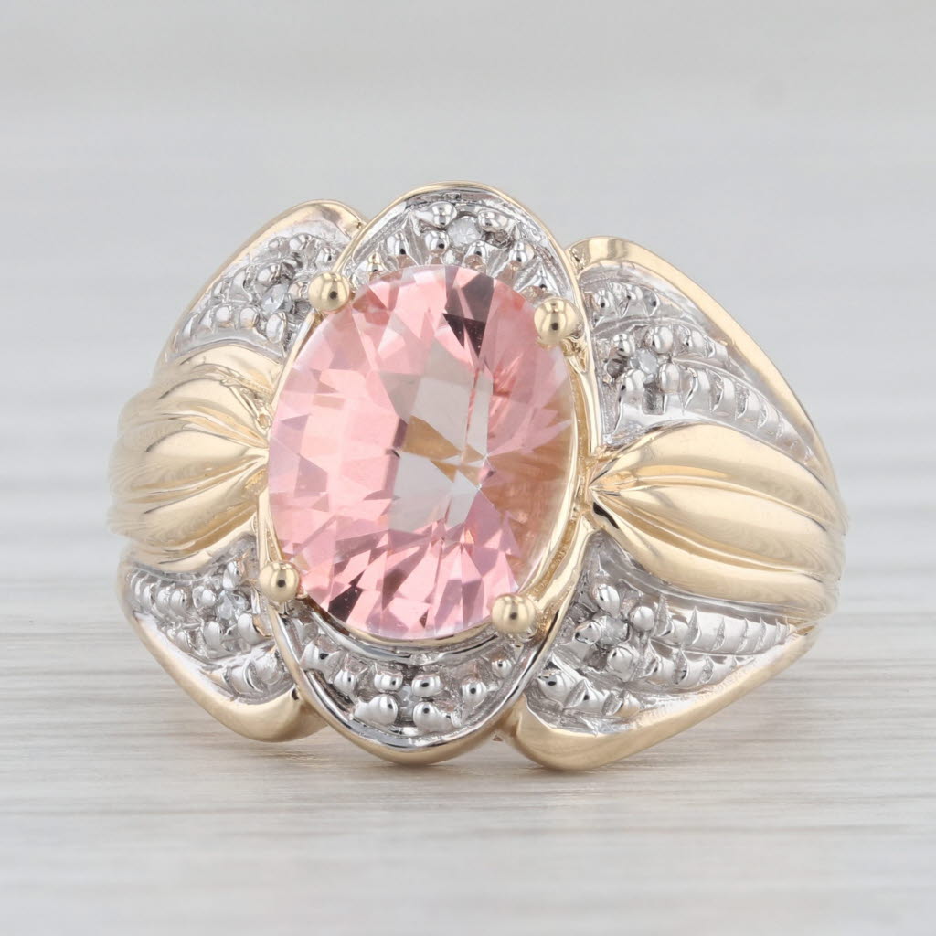 Light Gray 6.02ctw Oval Pink Mystic Topaz Diamond Ring 10k Yellow Gold Size 6