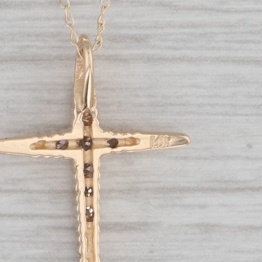 Gray Diamond Cross Pendant Necklace 14k Yellow Gold Curb Chain 19.25"
