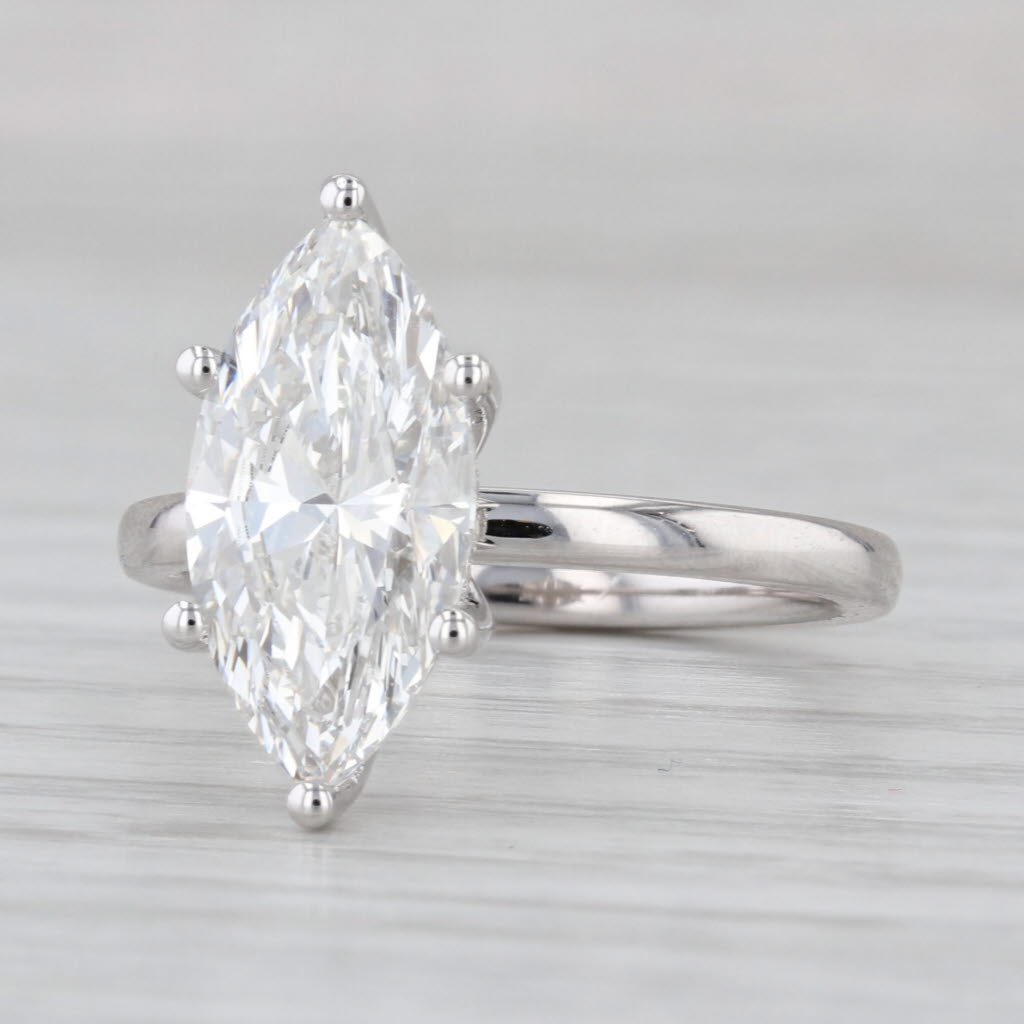 New IGI 3.10ctw Marquise Lab Grown Diamond Engagement Ring 14k White Gold Sz 6.5