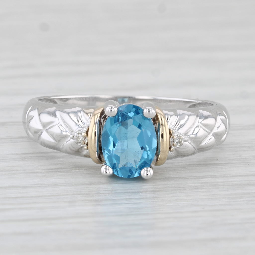 Light Gray 1.27ct Oval Blue Topaz Solitaire Ring 14k Gold Size 10 Diamond Accents