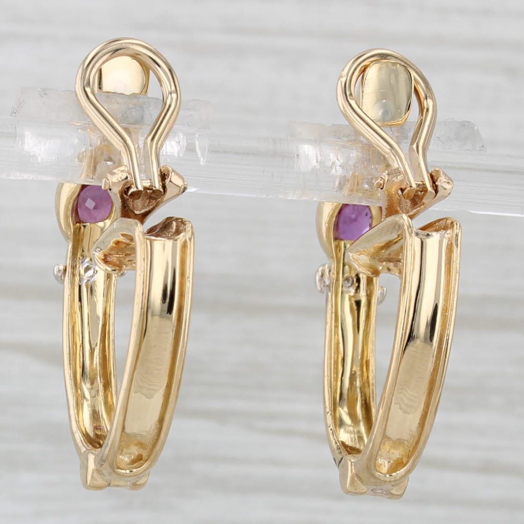 Gray 0.54ctw Ruby Diamond Hoop Earrings 14k Yellow Gold Clip On Omega Backs