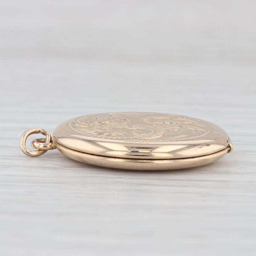 Vintage Floral Picture Locket Pendant 13k Yellow Gold Opens Engravable