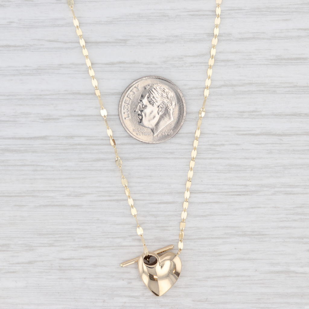 Light Gray New Mirror Chain Heart Toggle Pendant Necklace 14k Yellow Gold 18.5"
