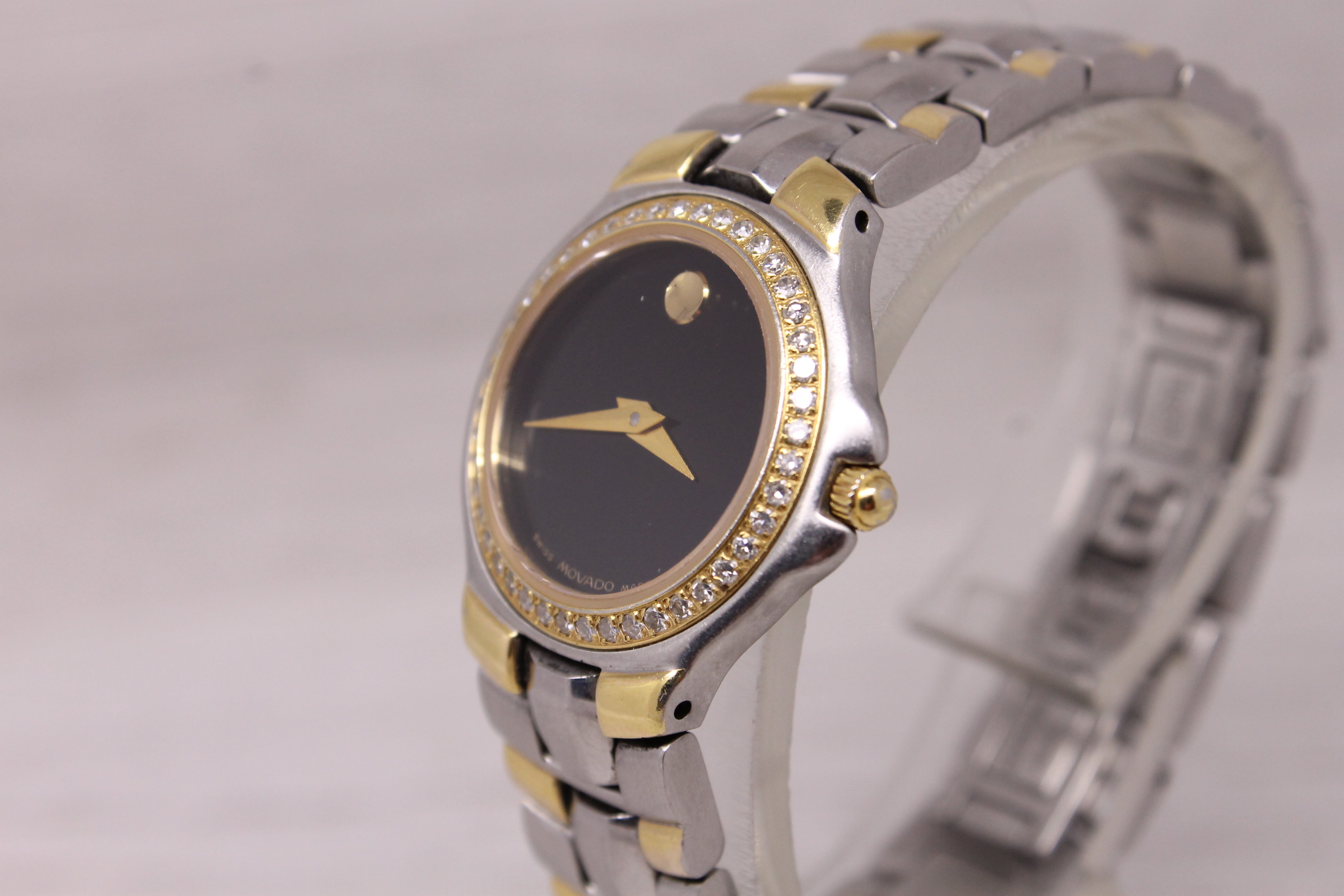 Movado Two-Tone Diamond Bezel Watch 25mm Steel Quartz Swiss 84 E4 9821