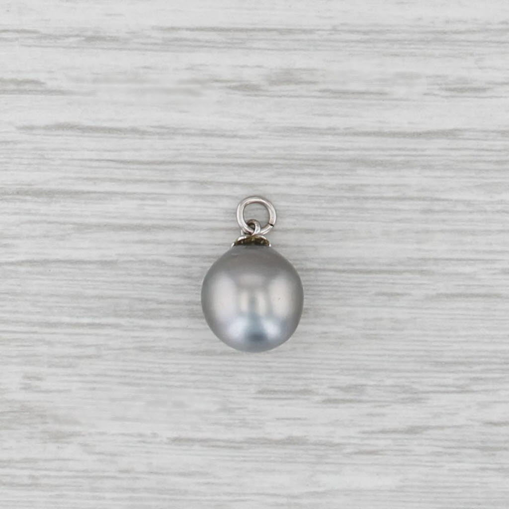 Gray Cultured Saltwater Pearl Teardrop Pendant Solitaire Charm 14k White Gold