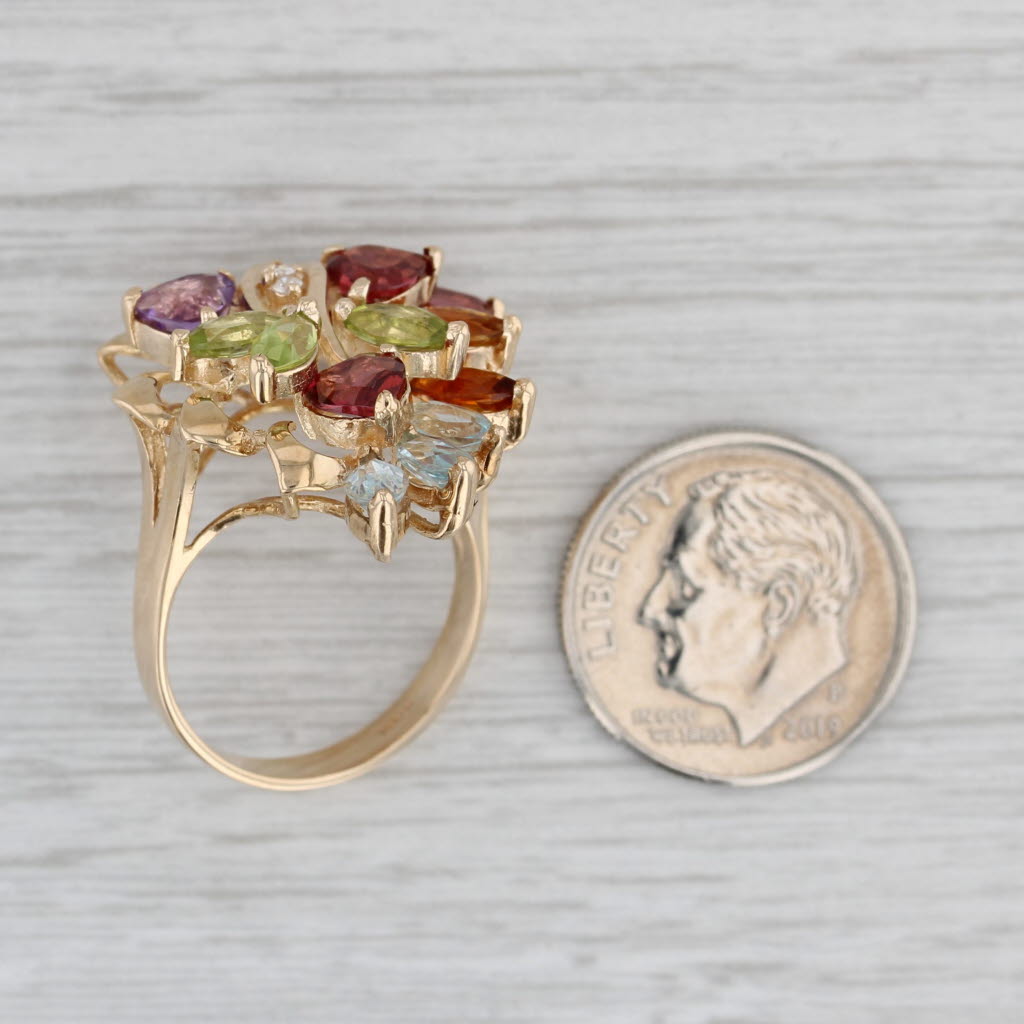 Gray 4.70ctw Gemstone Cluster Ring 14k Gold Size 6.25 Amethyst Garnet Peridot Topaz
