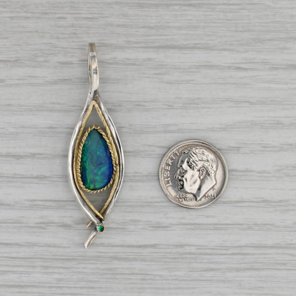 Blue Green Opal Emerald Pendant 14k 18k Gold Sterling Silver AS IS