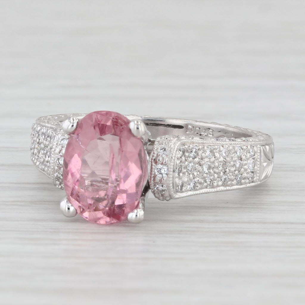 Light Gray 2.53ctw Pink Tourmaline Diamond Ring 900 Platinum Size 6.75 Engagement