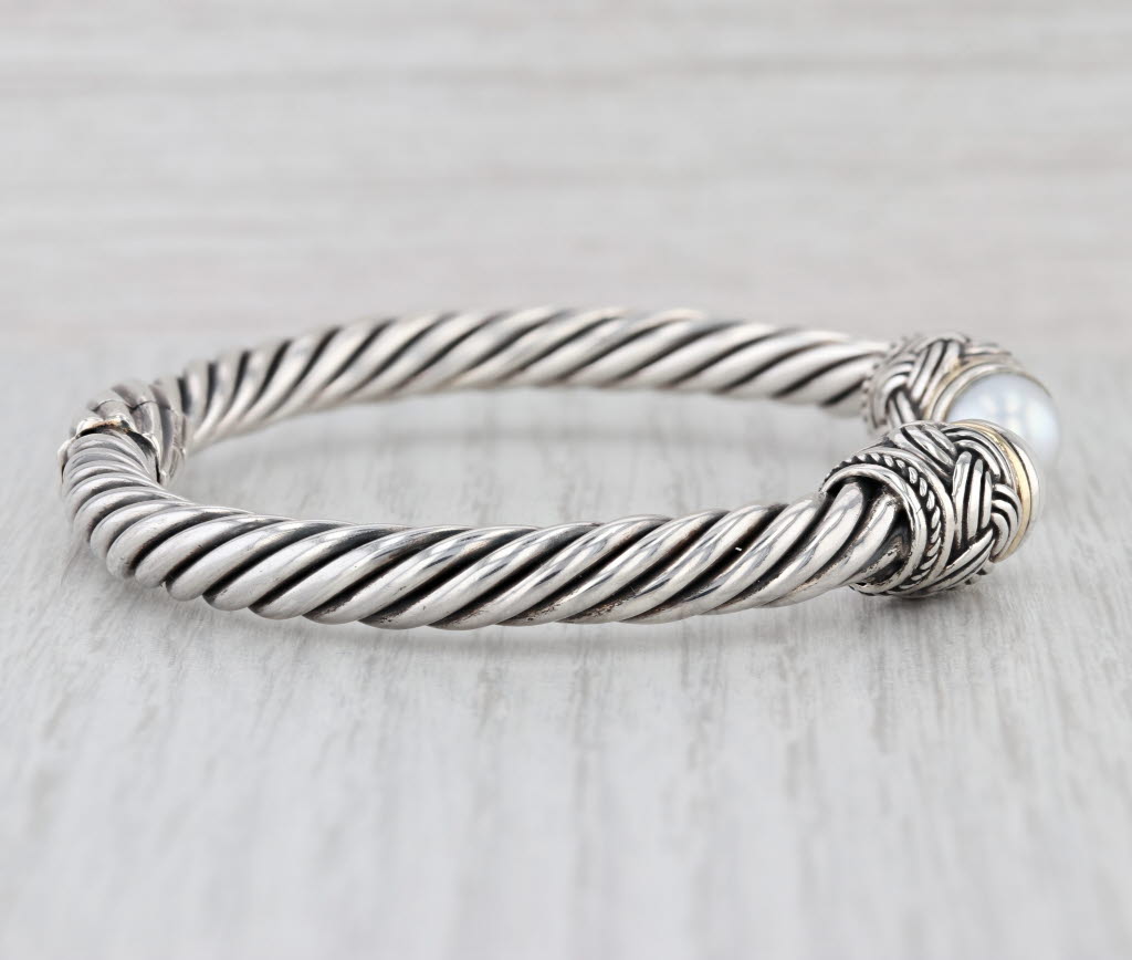 Effy Cultured Pearl Cuff Bracelet Sterling Silver 18k Gold 7.25" Hinged