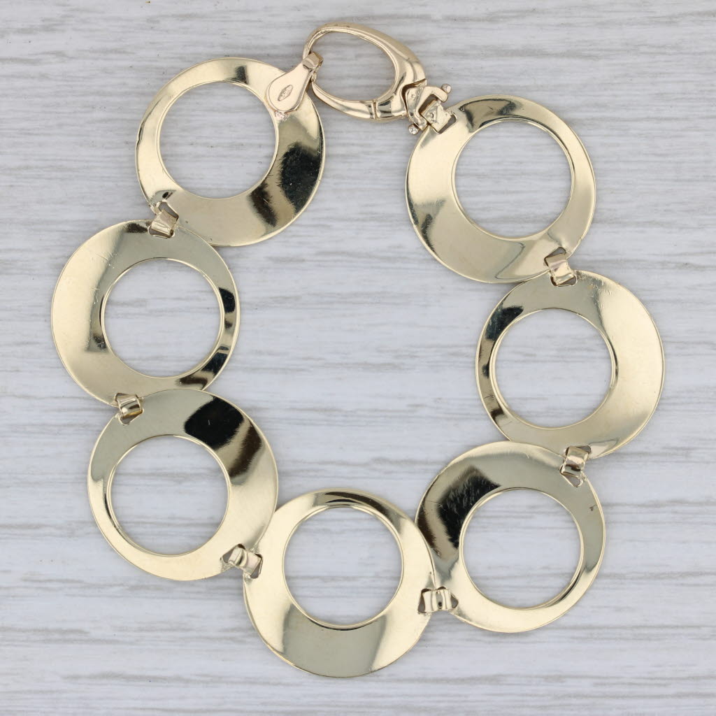Gray Hammered Linked Circles Bracelet 14k Yellow Gold 7" 21mm