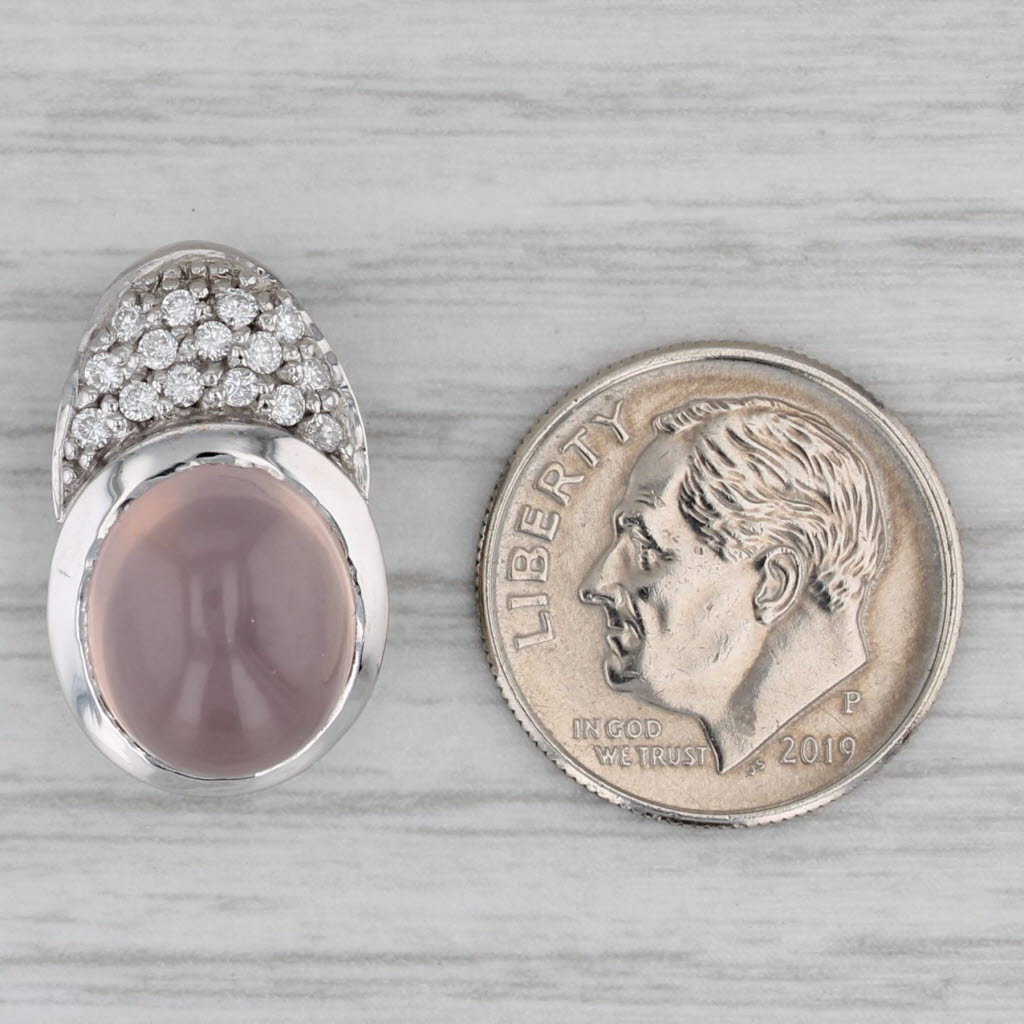 Gray 0.22ctw Diamond Rose Quartz Slide Pendant 18 White Gold