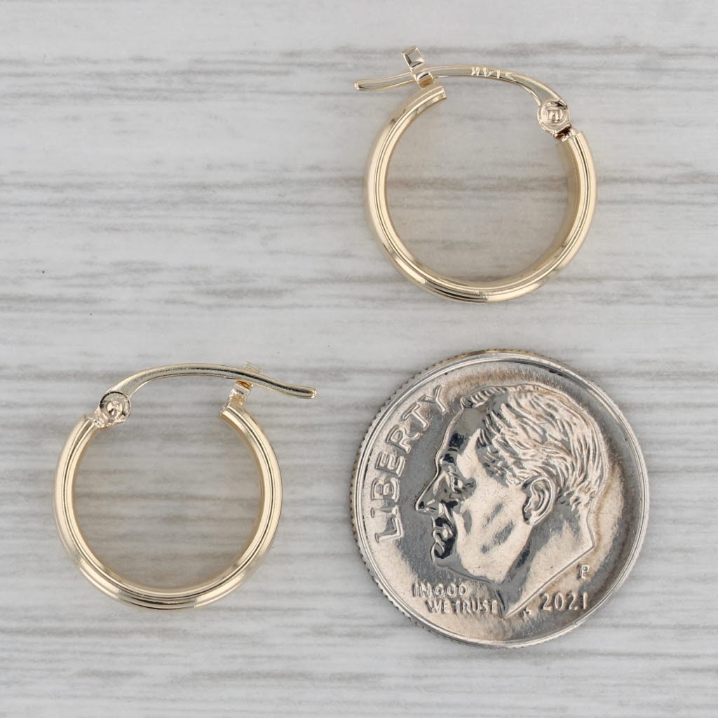 Gray Beveled Hoop Huggie Earrings 14k Yellow Gold Snap Top Round Hoops
