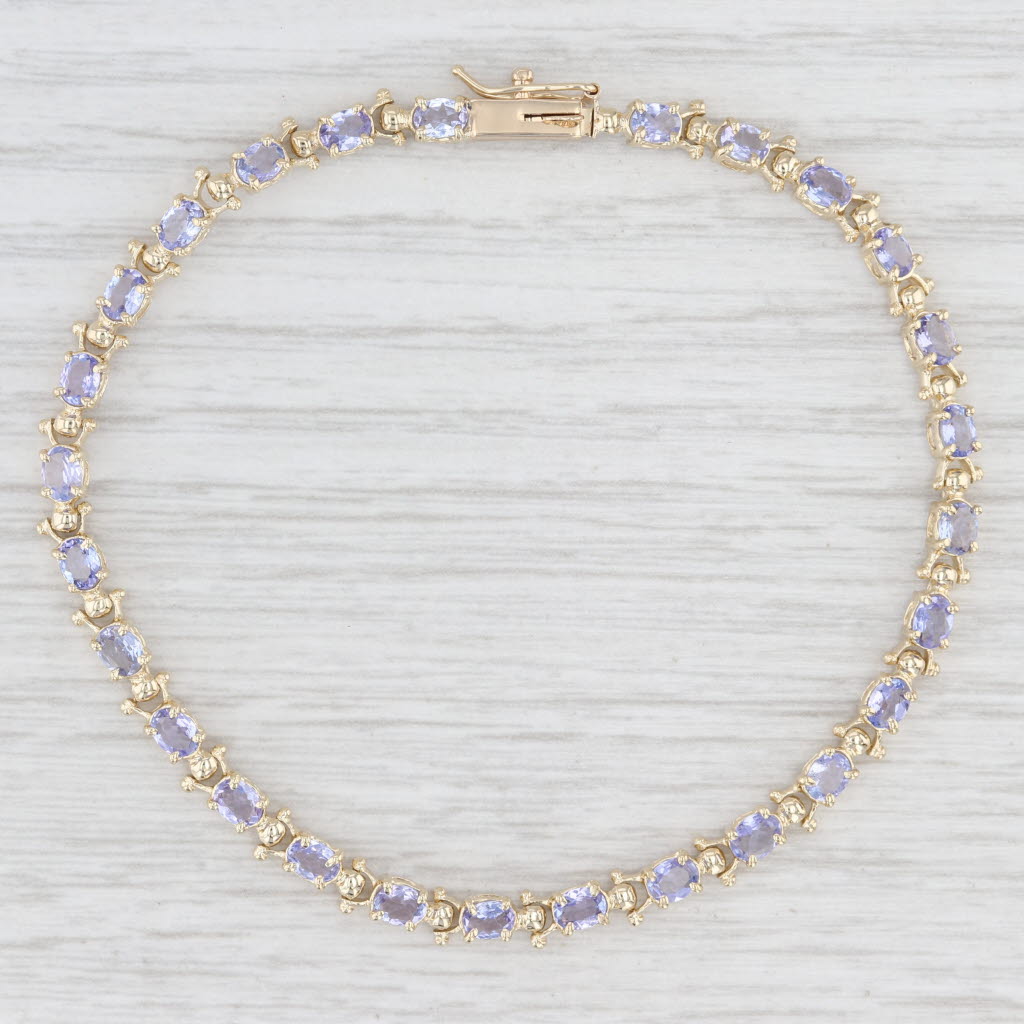 Light Gray 5ctw Tanzanite Tennis Bracelet 14k Yellow Gold 7.5" 4mm