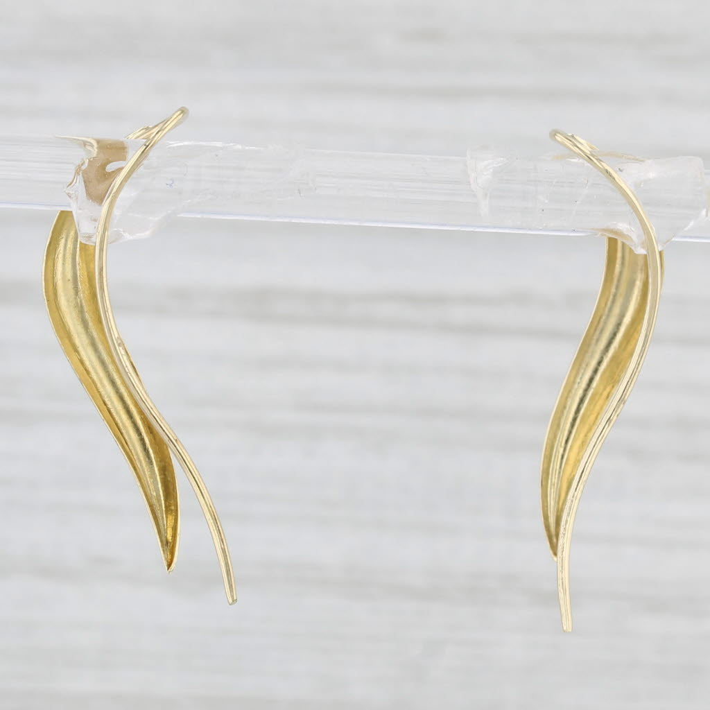 Light Gray Curved Beveled Drop Earrings 14k Yellow Gold Hook Posts