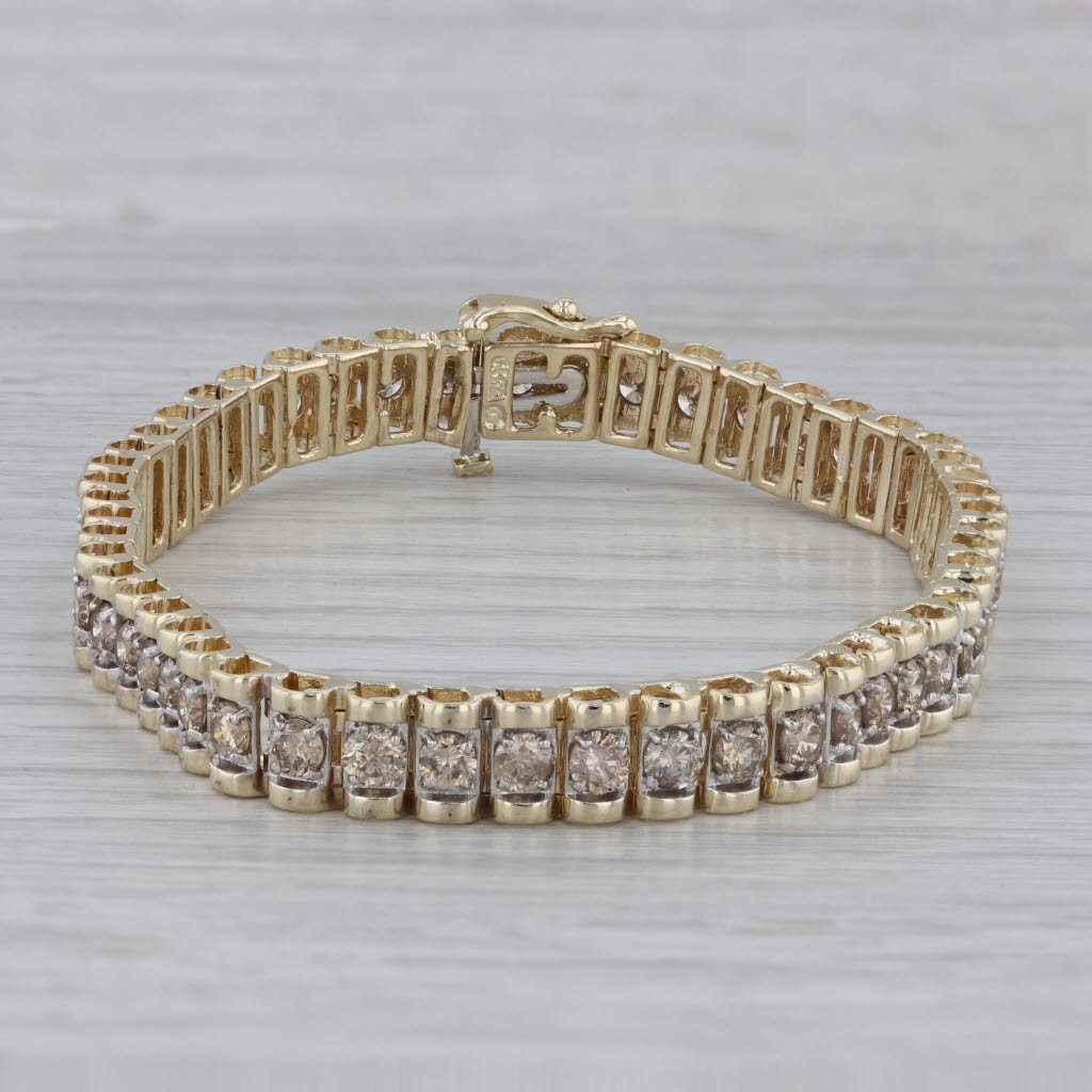 Gray 4ctw Diamond Tennis Bracelet 10k Yellow Gold 7" 6.6mm