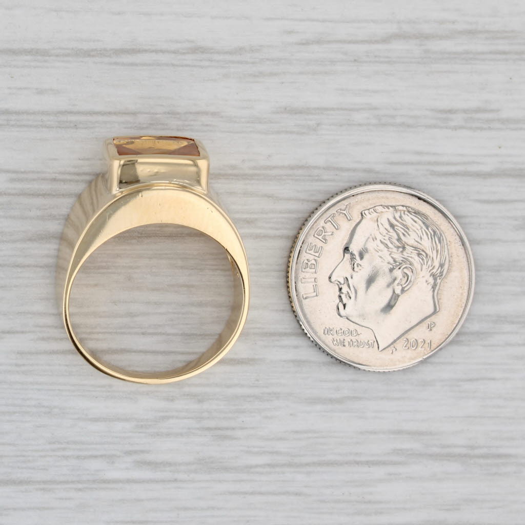 Gray Orange Citrine Cabochon Solitaire Ring 18k Yellow Gold Size 5