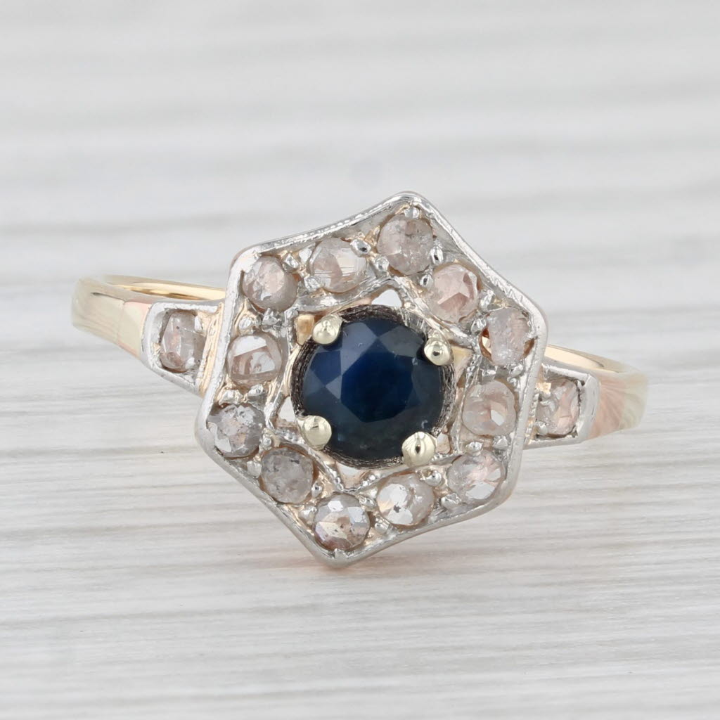 Light Gray 0.50ctw Blue Sapphire Diamond Ring 12k Gold Platinum Vintage Engagement Size 6