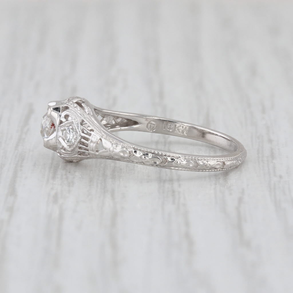 Art Deco Traub Orange Blossom 0.37ct Diamond Engagement Ring 18k White Gold