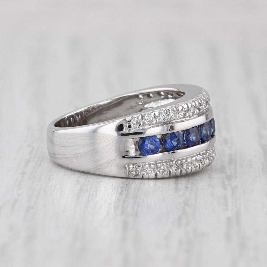 1.20ctw Blue Sapphire Diamond Ring 14k White Gold Size 6 Band
