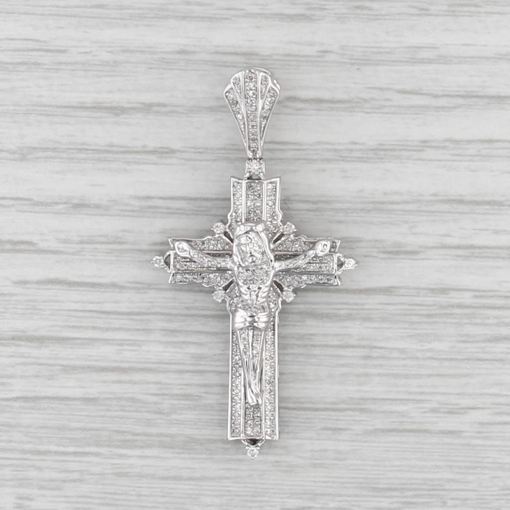 1.06ctw Diamond Crucifix Cross Pendant 10k White Gold Figural