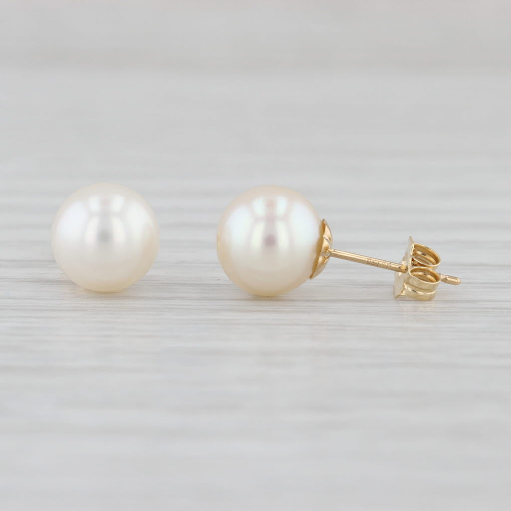 7.8mm Cultured Pearl Round Stud Earrings 18k Yellow Gold