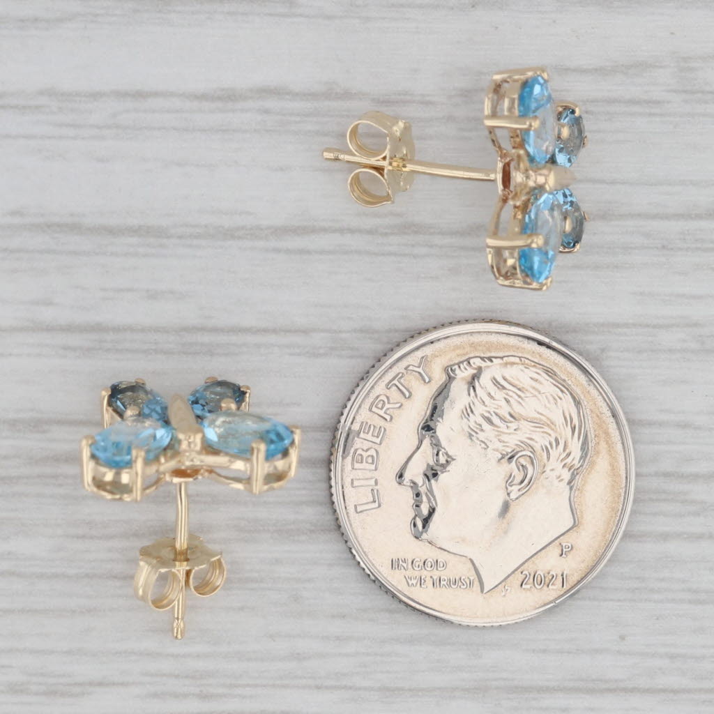 Gray 3.10ctw Blue Topaz Butterfly Stud Earrings 10k Yellow Gold