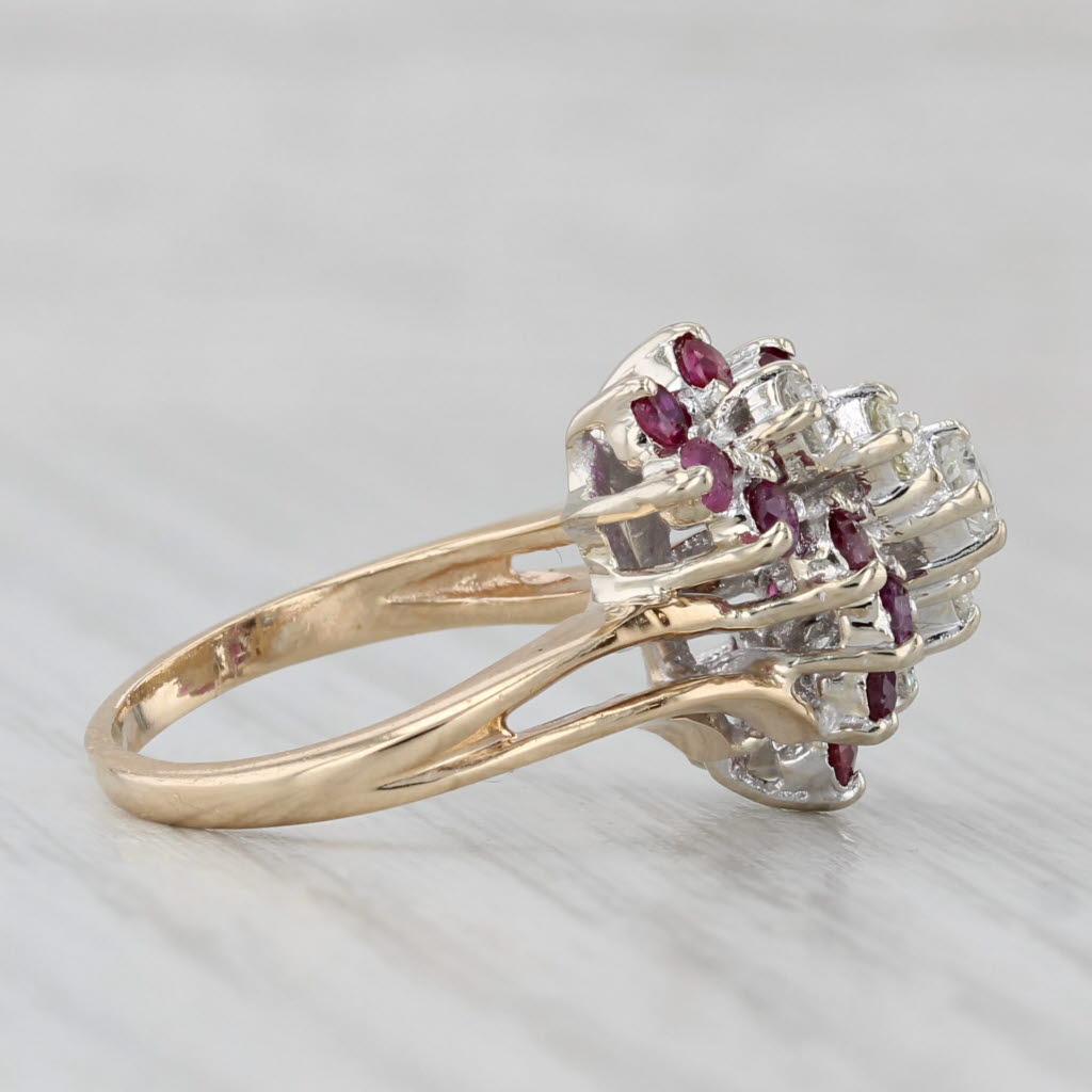 Gray 1.19ctw Diamond Ruby Cluster Bypass Ring 14k Yellow Gold Size 3.75