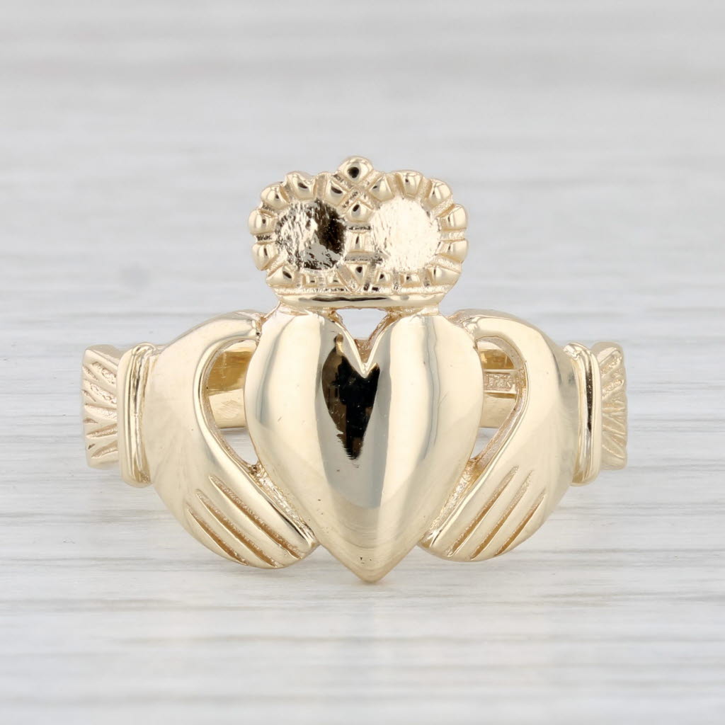 Light Gray Irish Claddagh Ring 10k Yellow Gold Size 11 Wedding Band