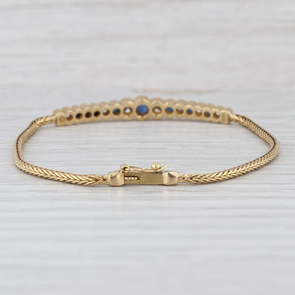 0.96ctw Blue Sapphire Diamond Bracelet 18k Yellow Gold Wheat Chain 6.75"