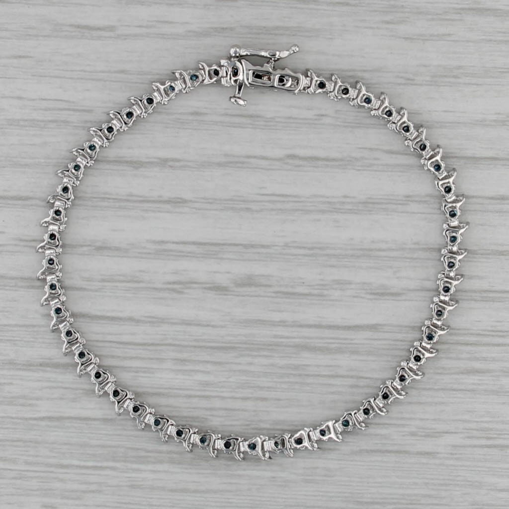 1.10ctw Blue Diamond Tennis Bracelet 14k White Gold 7" 4mm