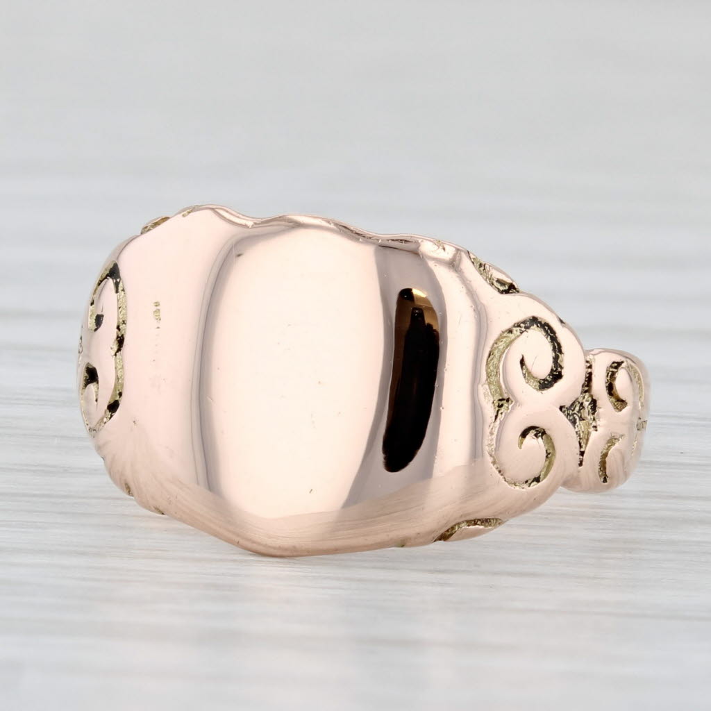 Light Gray Antique Engravable Signet Ring 10k Yellow Gold Size 7.5 Cigar Band AS IS