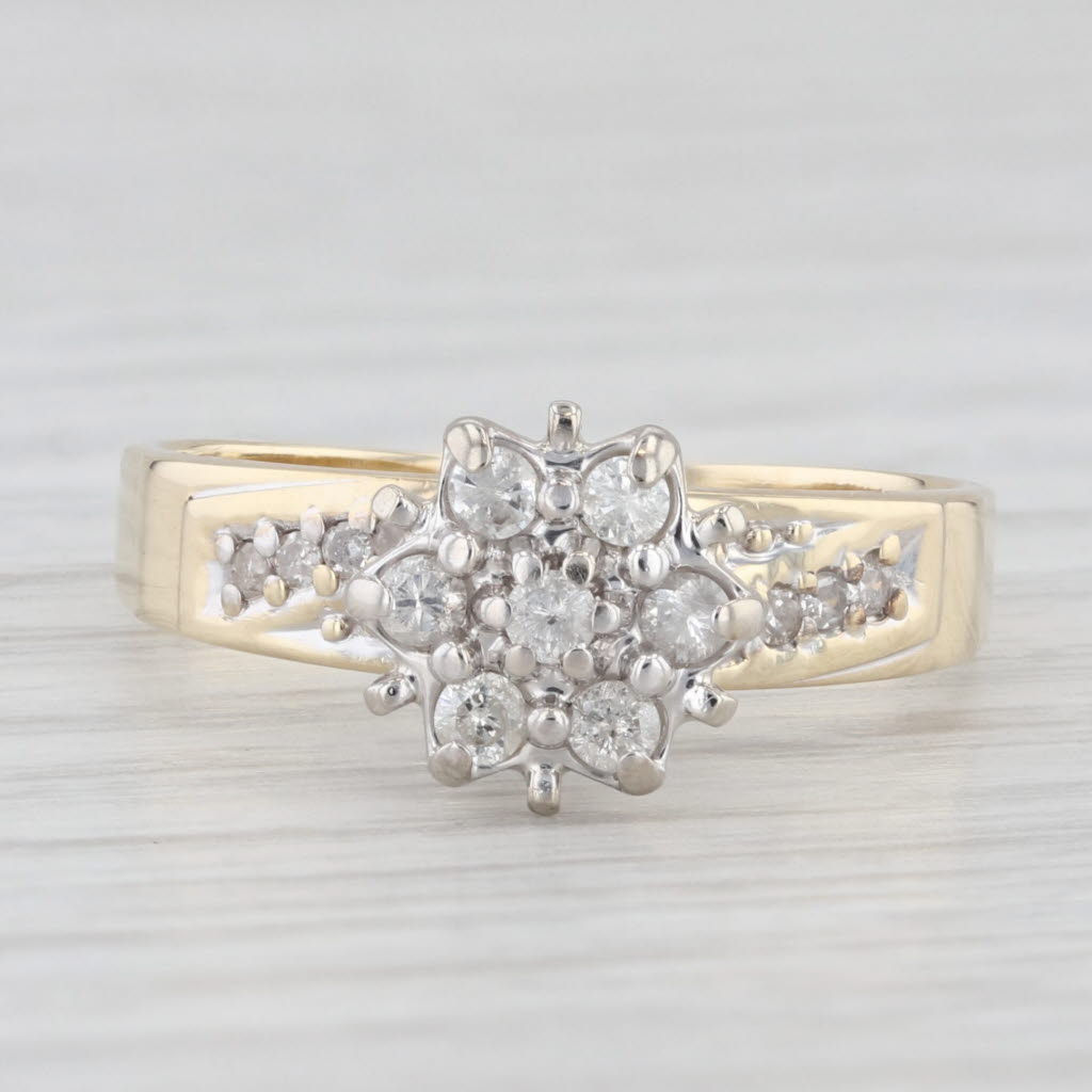 Light Gray 0.25ctw Diamond Cluster Flower Engagement Ring 10k Yellow Gold Size 7.75