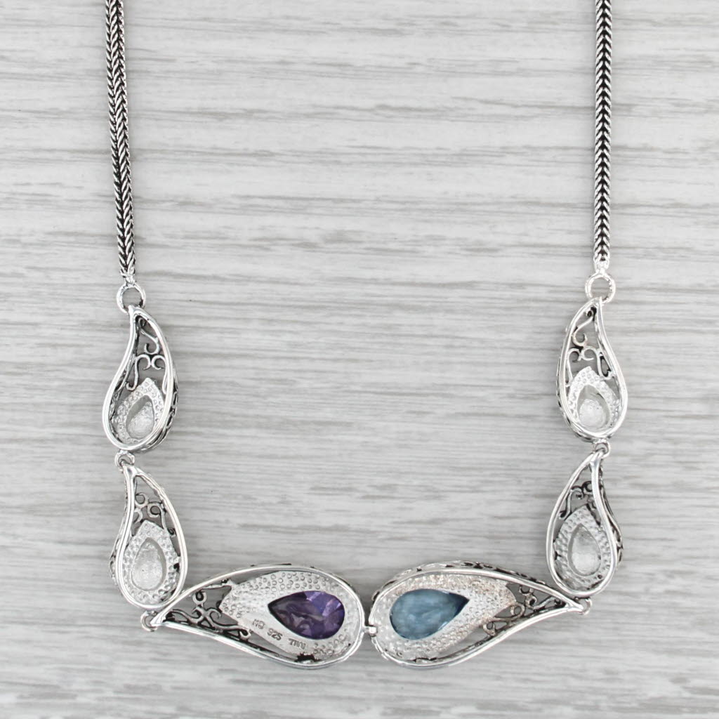 9.80ctw Lab Created Blue Spinel Purple Cubic Zirconia Necklace Sterling Silver